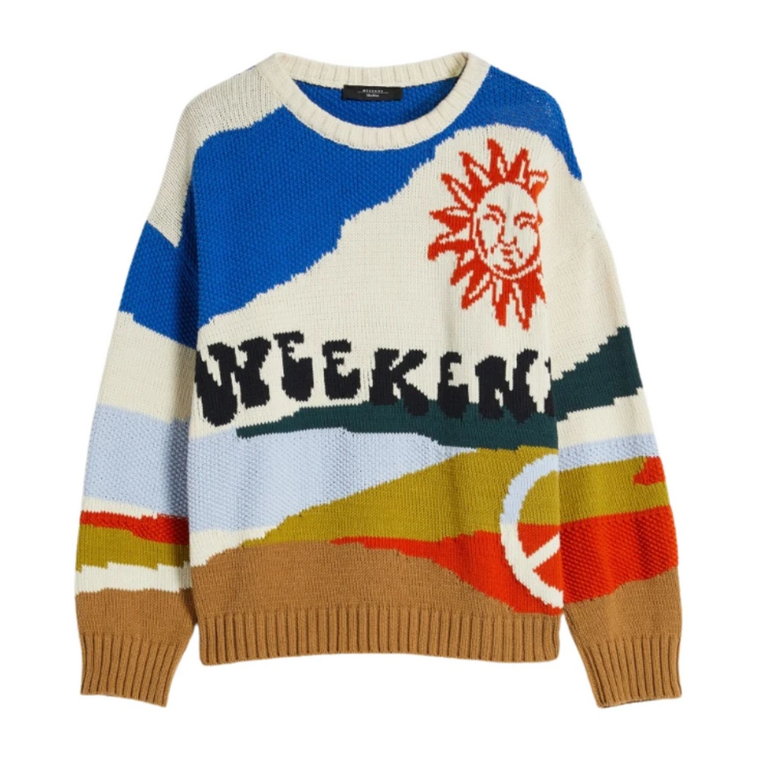 Biała Oversize'owa Bawełniana Sweter z Wzorem Color Block Max Mara