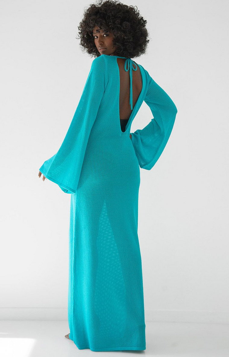 Niebieska długa sukienka ażurowa z bawełny F1865, Kolor niebieski, Rozmiar S/M, Fobya