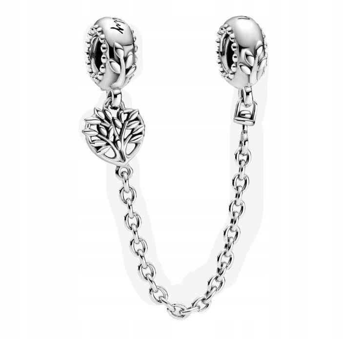 Srebrny łańcuszek zabezpieczający charms Serce z drzewem SimplyMe