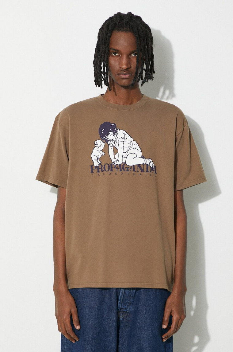 Undercover t-shirt bawełniany Tee męski kolor brązowy z nadrukiem UC1D3807