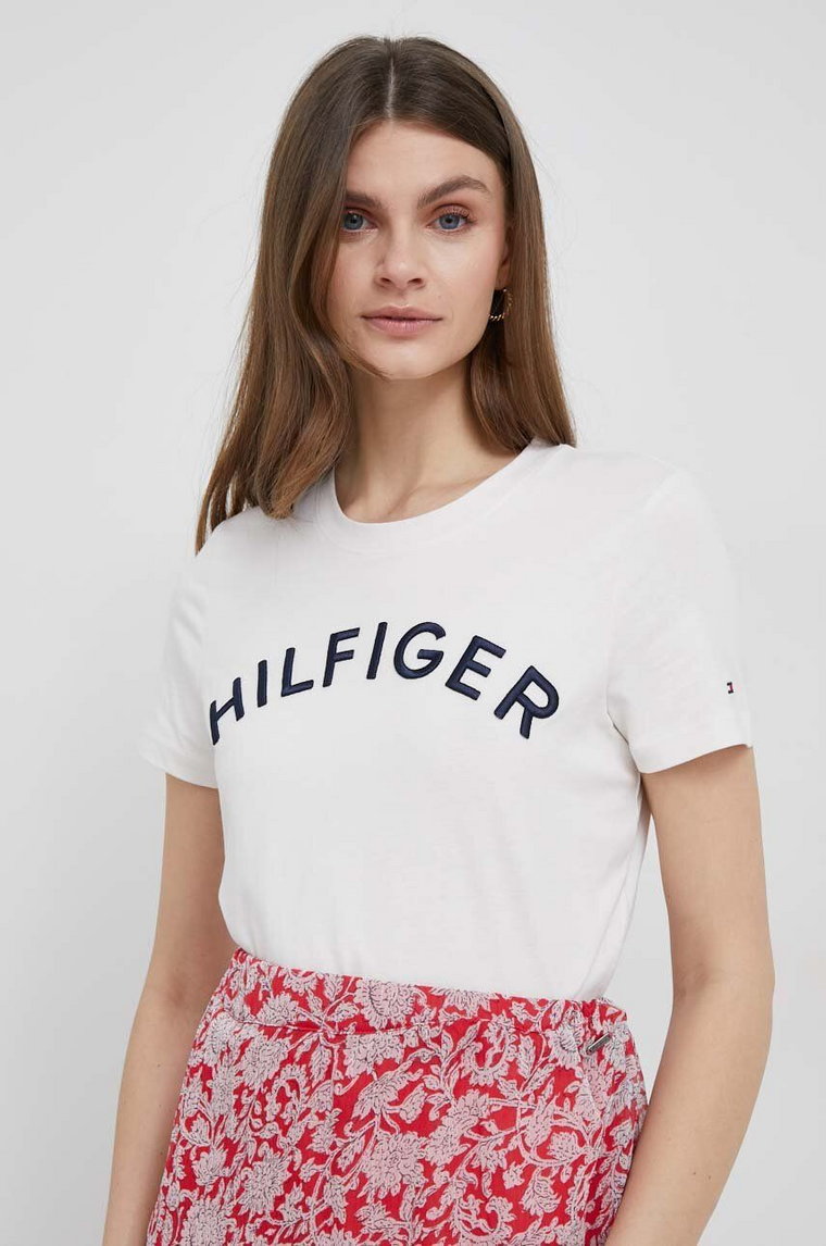 Tommy Hilfiger t-shirt bawełniany kolor beżowy