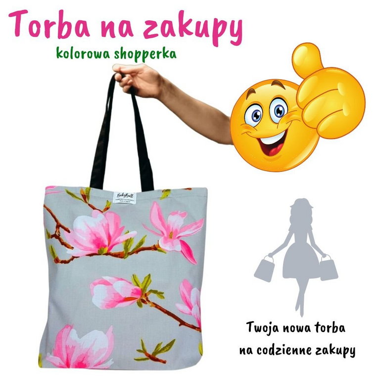 Torba na zakupy bawełniana siatka kolorowa shopperka Handmade - PĄKI KWIATÓW