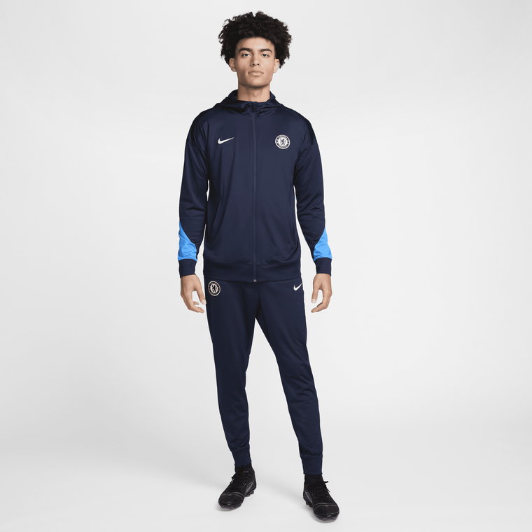 Męski dzianinowy dres piłkarski z kapturem Nike Dri-FIT Chelsea F.C. Strike - Niebieski