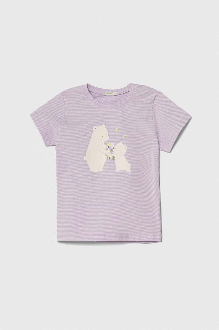 United Colors of Benetton t-shirt bawełniany niemowlęcy kolor fioletowy wzorzysty