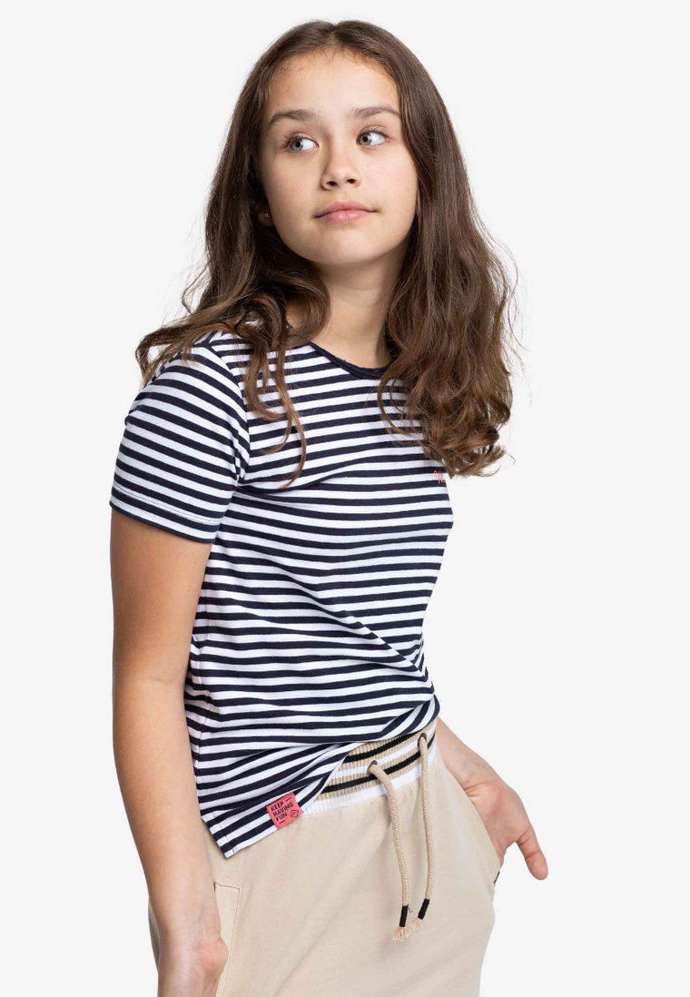 Dziewczęca koszulka w granatowo-białe paski T-BERNIE JUNIOR