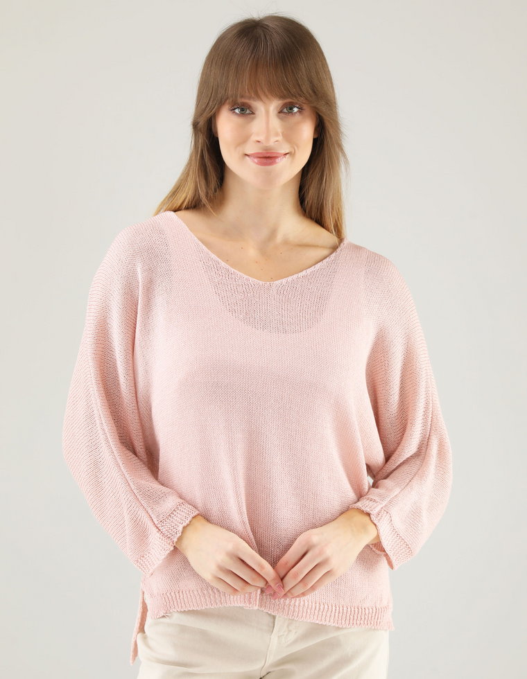 JASNORÓŻOWY SWETER Z AKRYLEM 167-024 ROSA