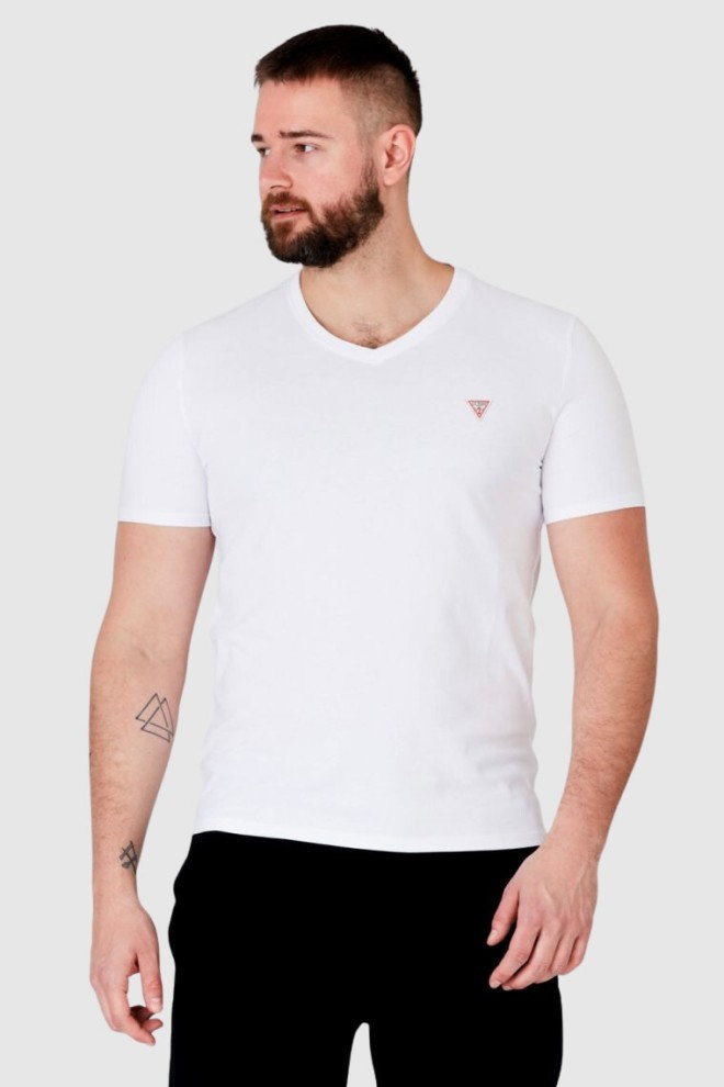 GUESS Biały t-shirt męski w serek