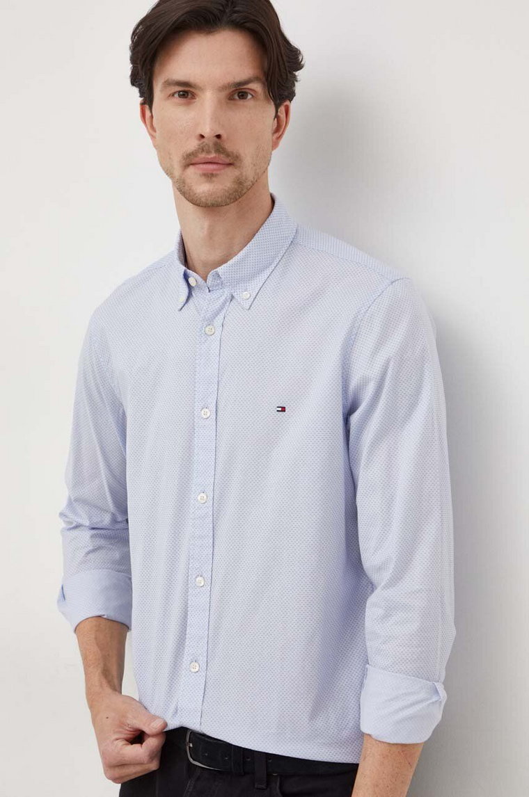 Tommy Hilfiger koszula bawełniana męska kolor niebieski slim z kołnierzykiem button-down MW0MW33762