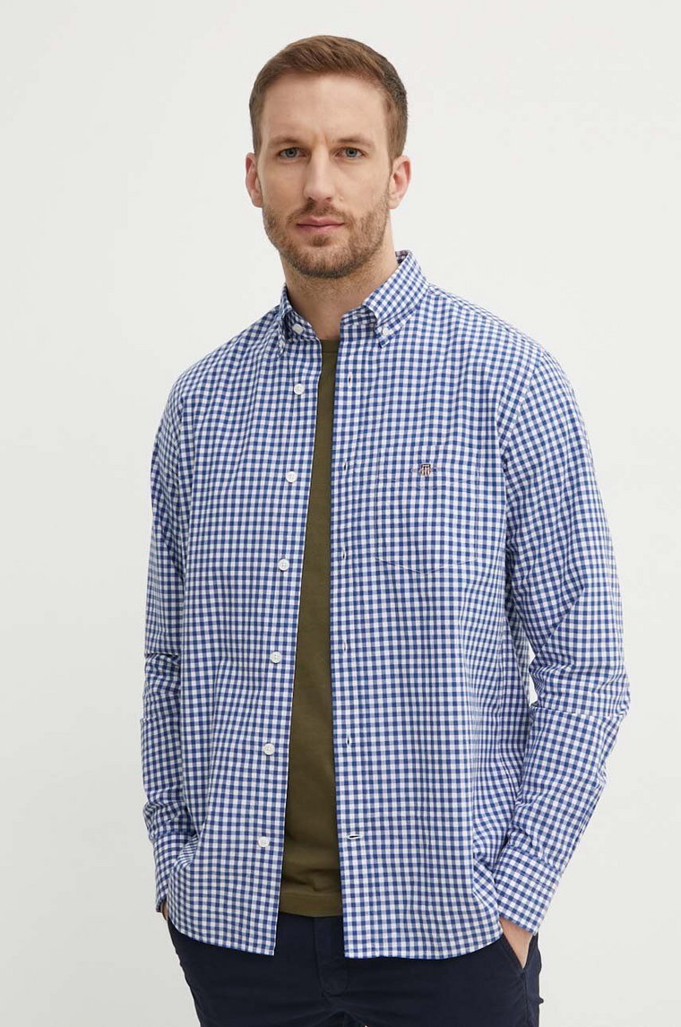 Gant koszula bawełniana męska kolor niebieski regular z kołnierzykiem button-down