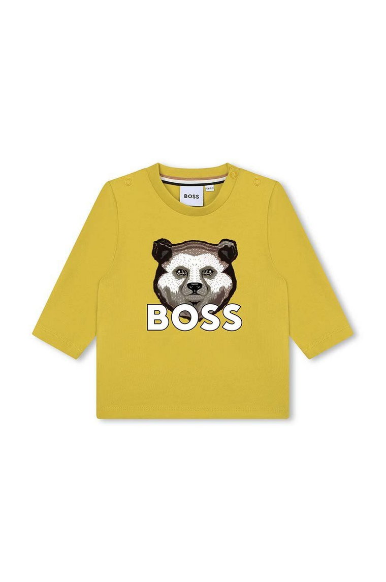 BOSS longsleeve bawełniany niemowlęcy kolor zielony z nadrukiem