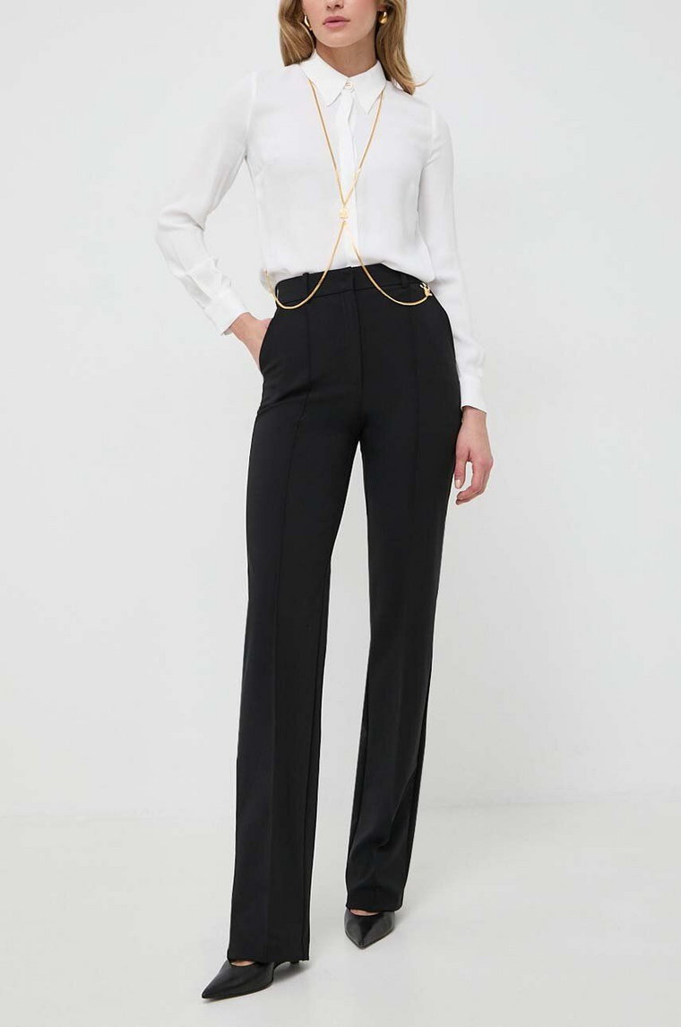 Elisabetta Franchi spodnie damskie kolor czarny proste high waist PA03141E2