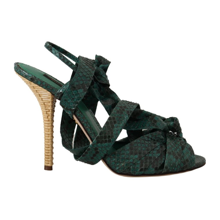 Green Python Strap Sandals Heels Shoes Dolce & Gabbana