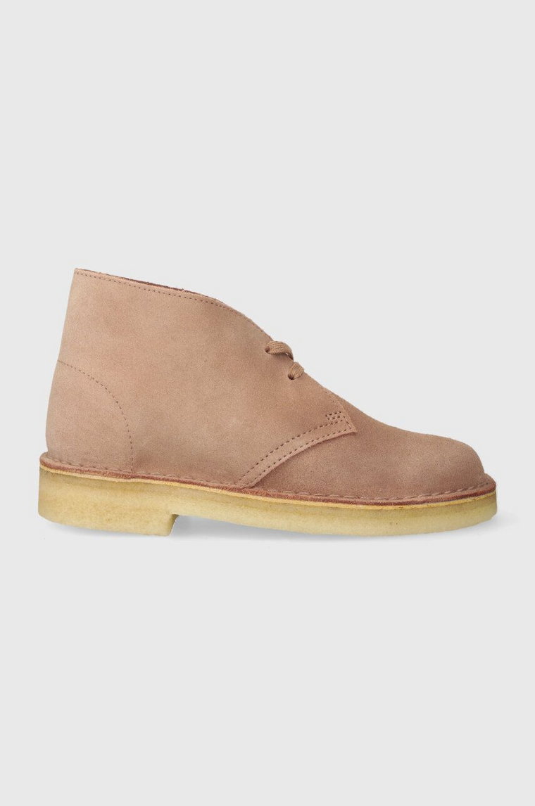 Clarks Originals półbuty zamszowe Desert Boot damskie kolor beżowy na płaskim obcasie 26173214