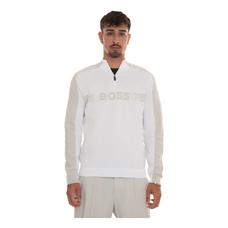 Bicolored Half Zip Pullover z nadrukiem na przodzie Boss