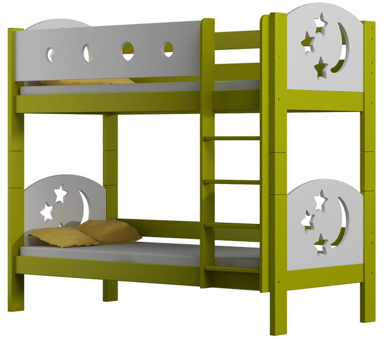 Zielone drewniane łóżko piętrowe z gwiazdkami - Mimi 3X 180x80 cm