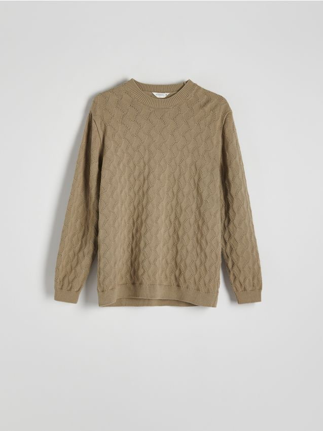 Reserved - Strukturalny sweter - oliwkowy