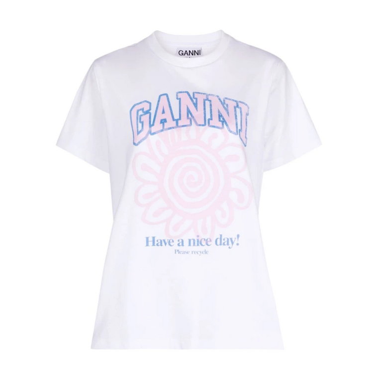 Koszulka z organicznej bawełny z kwiatowym wzorem Ganni