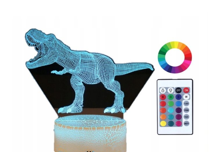 Lampka Nocna Z Imieniem Dinozaur T-Rex 3D Grawer