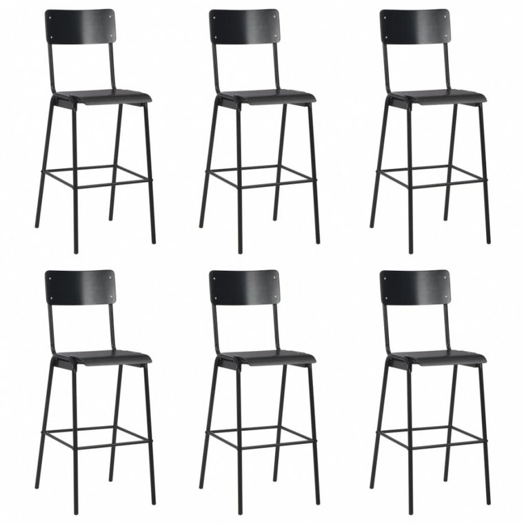 Krzesła barowe, 6 szt., czarne, sklejka i stal kod: V-3054567