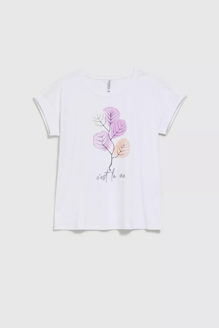 T-shirt z roślinnym wzorem biały