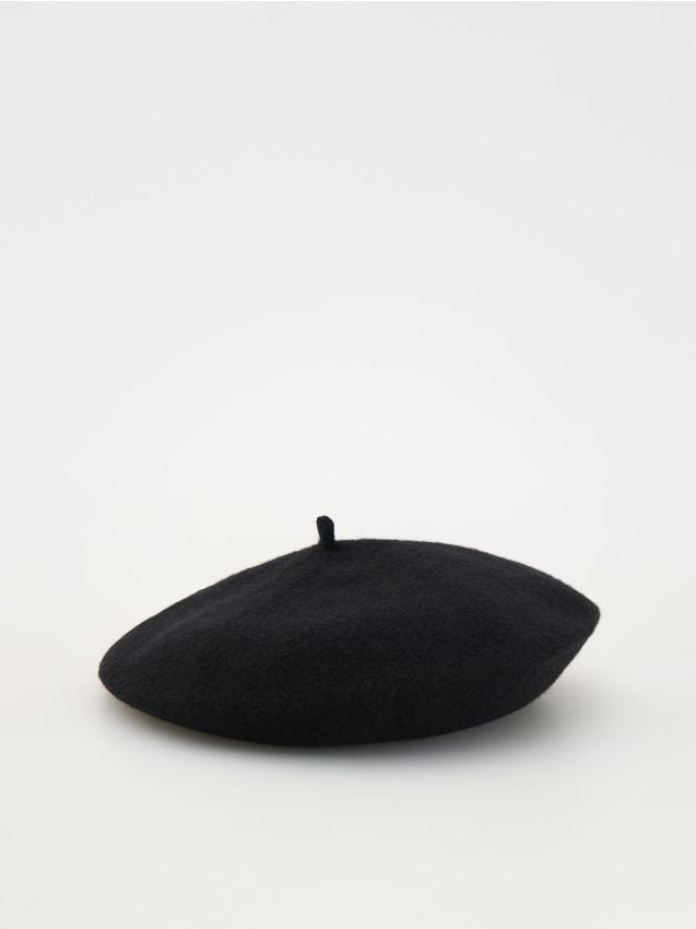 Reserved - Wełniany beret - czarny