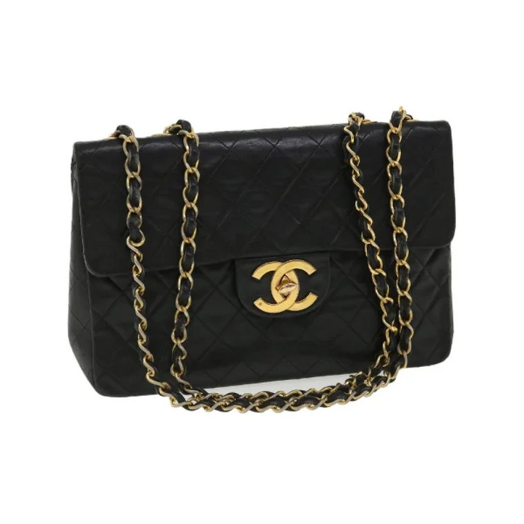 Używana Czarna Skórzana Torba z Klapą Chanel Vintage