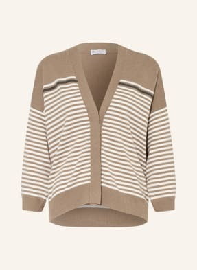 Brunello Cucinelli Kardigan Oversize Z Ozdobnymi Kamykami I Kaszmirem beige