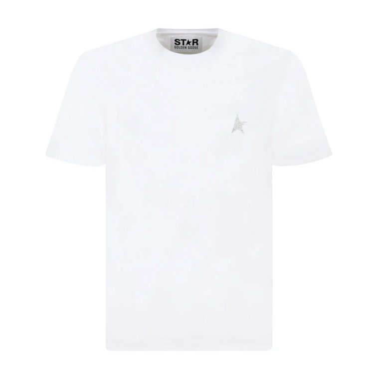 Biała koszulka z logo i srebrną gwiazdą Golden Goose