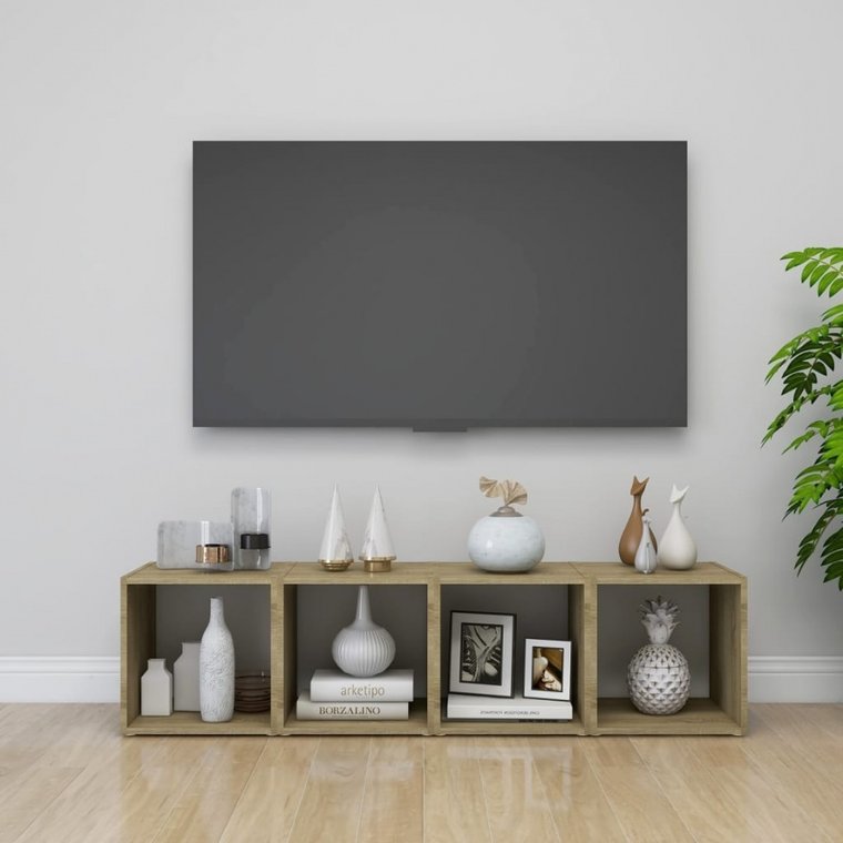 Szafki pod tv, 4 szt., biel i dąb sonoma, 37x35x37 cm, płyta kod: V-805515