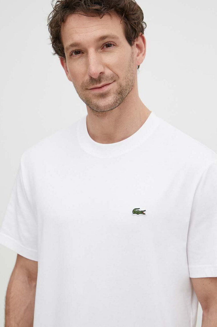 Lacoste t-shirt bawełniany męski kolor biały gładki