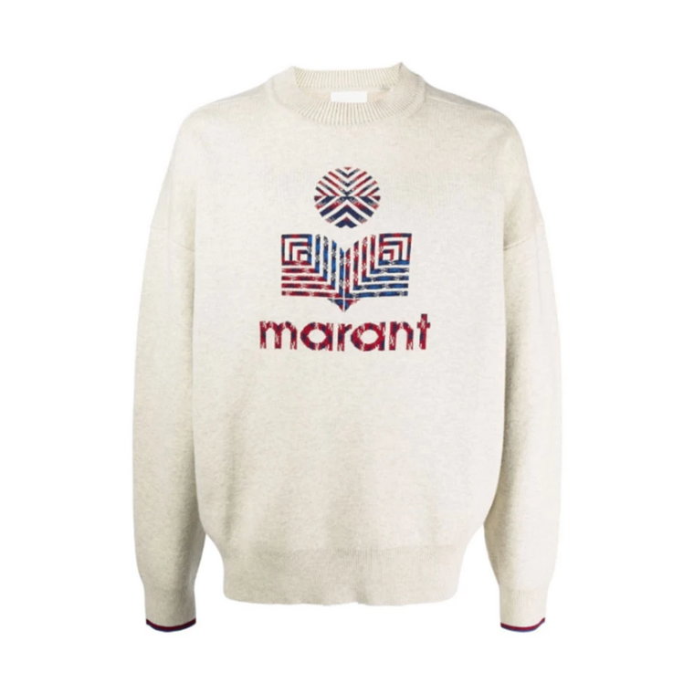 Jasnoszary Sweter z Nadrukiem Logo Isabel Marant