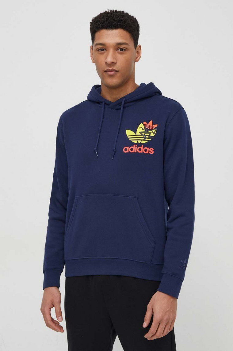 adidas Originals bluza bawełniana męska kolor granatowy z kapturem z nadrukiem IM9682