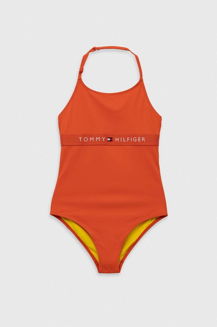 Tommy Hilfiger jednoczęściowy strój kąpielowy dziecięcy kolor pomarańczowy