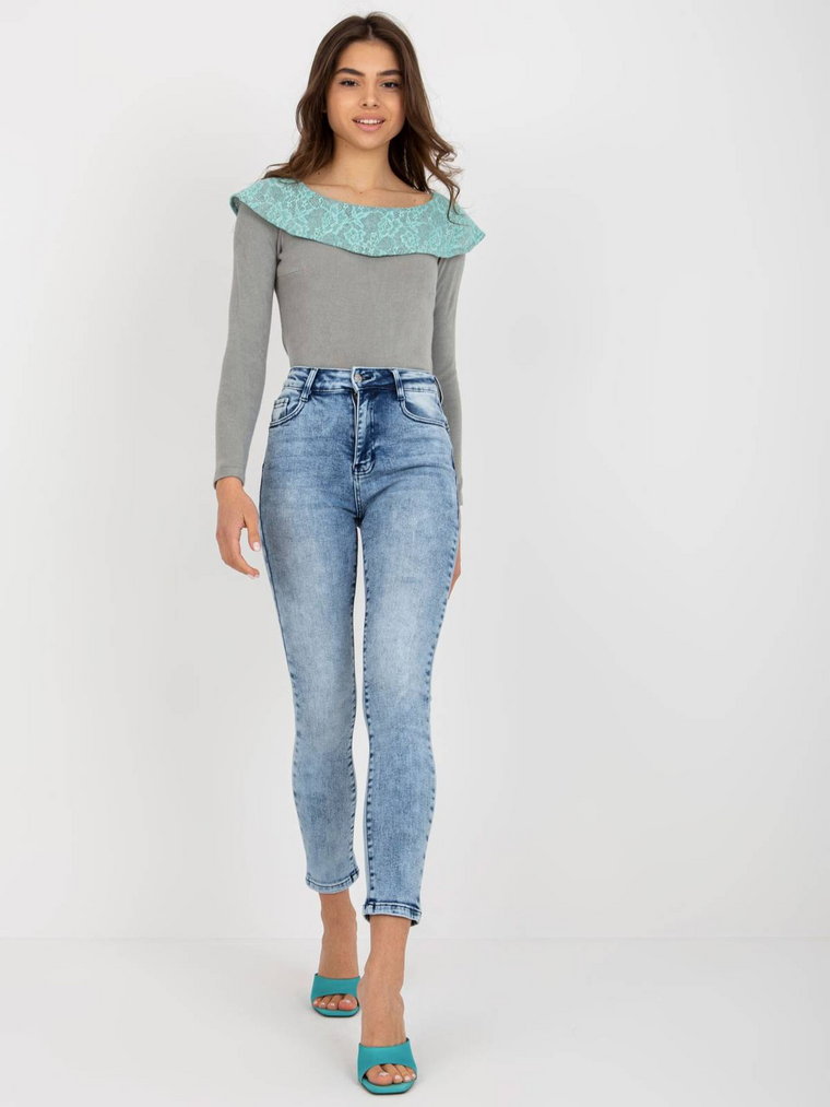 Spodnie jeans jeansowe niebieski casual rurki nogawka zwężana suwak guziki