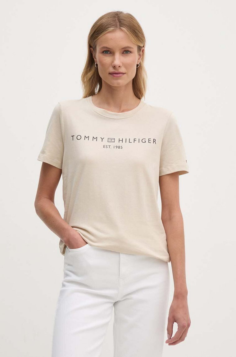 Tommy Hilfiger t-shirt bawełniany damski kolor beżowy WW0WW40276