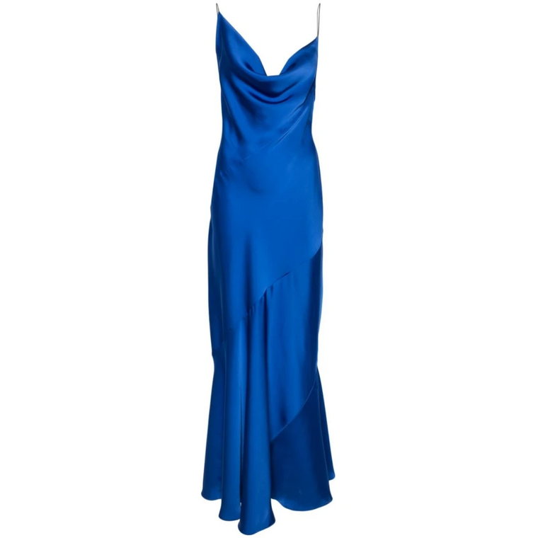 Niebieska Sukienka z Satyny z Zbieranymi Szczegółami Philosophy di Lorenzo Serafini
