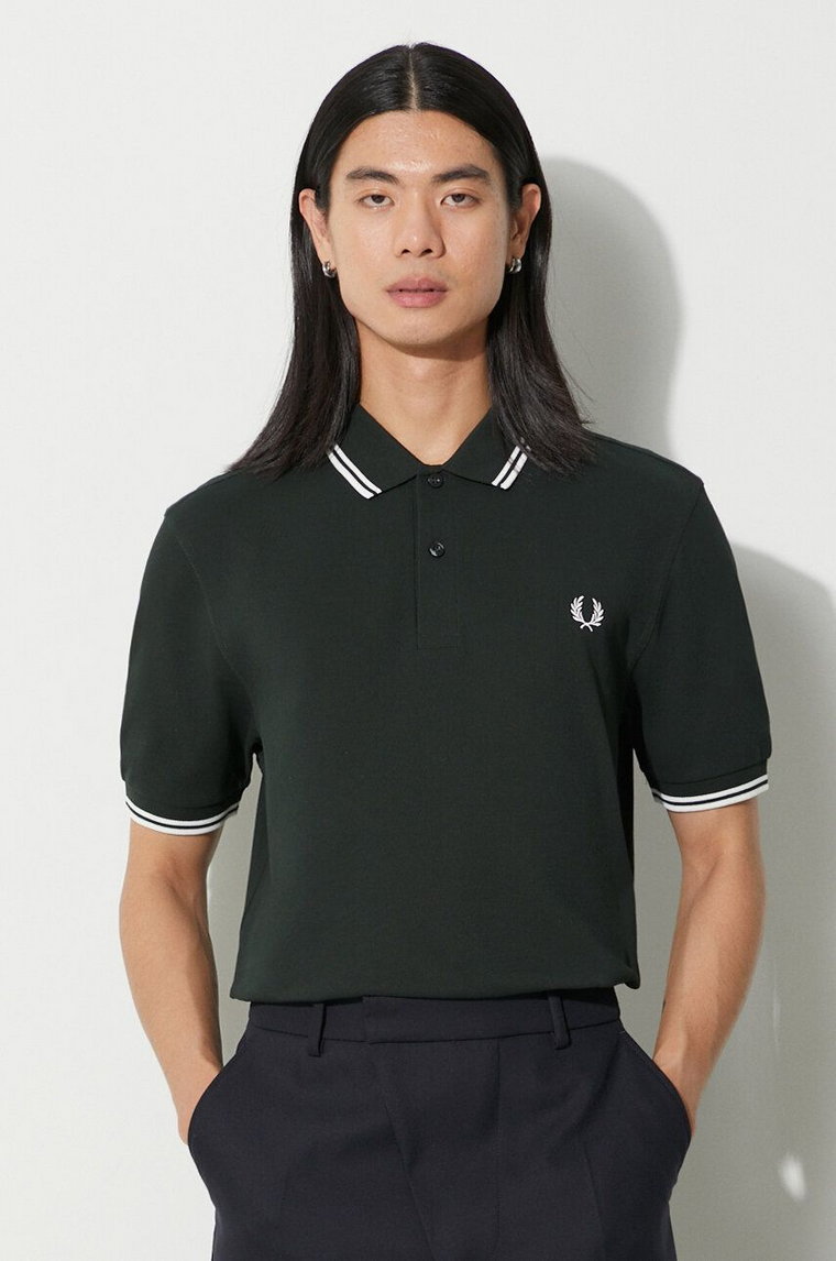 Fred Perry polo bawełniane kolor zielony z aplikacją M3600.T50