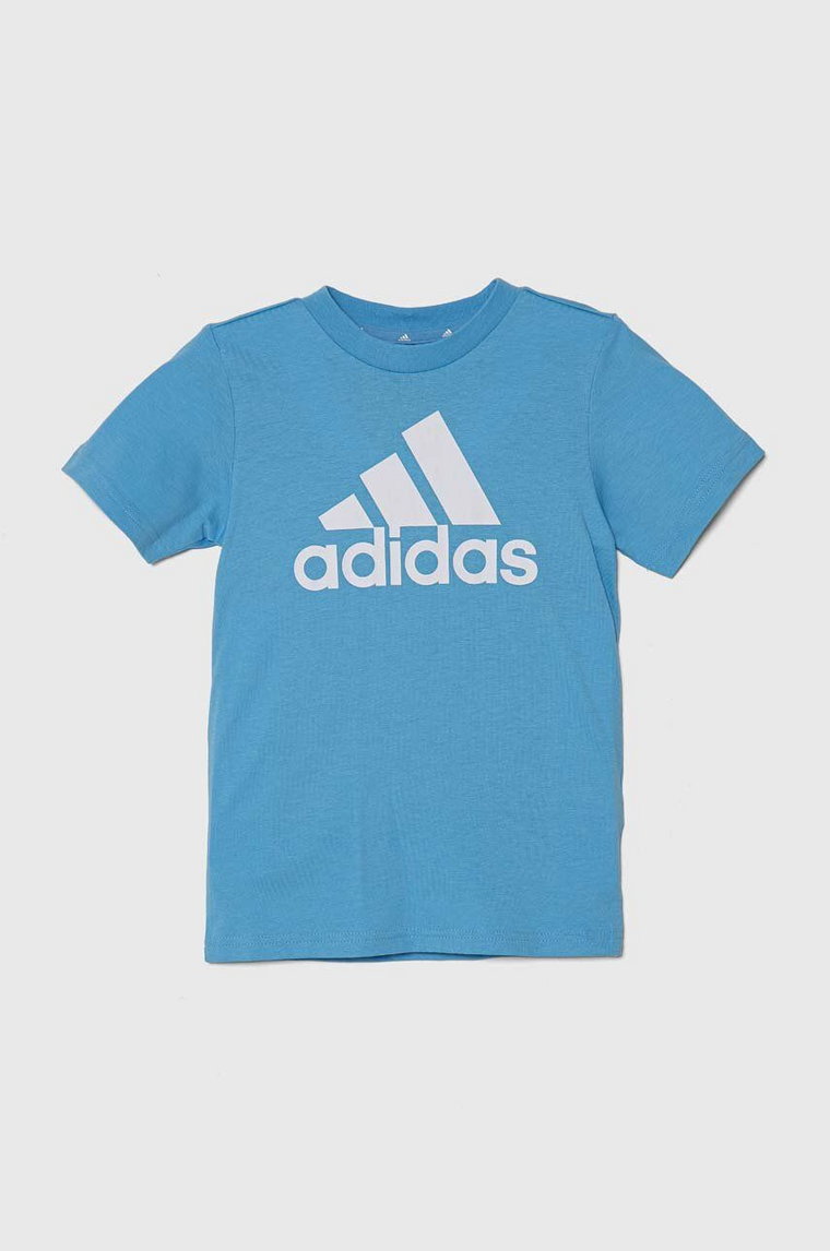 adidas t-shirt bawełniany dziecięcy kolor niebieski z nadrukiem