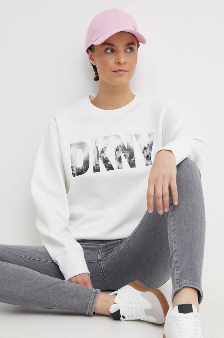 Dkny bluza damska kolor beżowy z nadrukiem P4AHASID