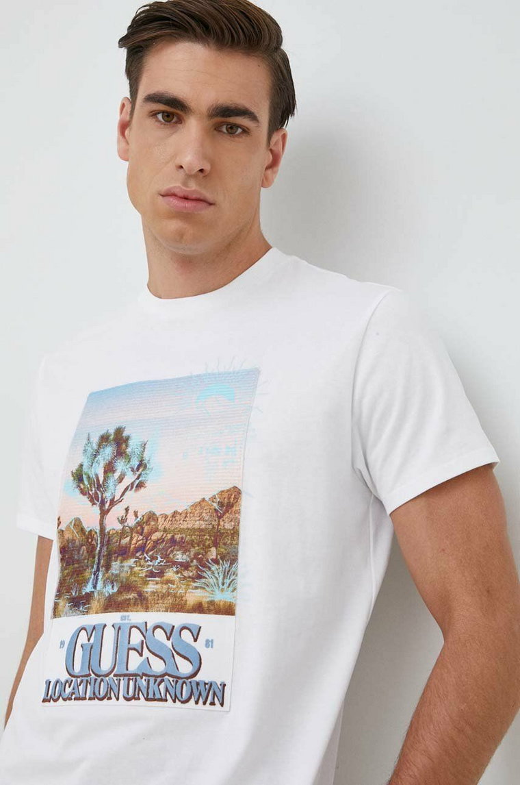 Guess t-shirt bawełniany kolor biały z nadrukiem