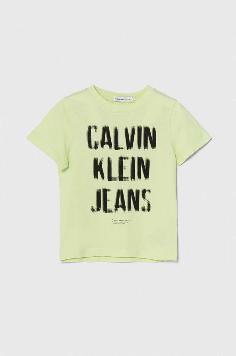 Calvin Klein Jeans t-shirt bawełniany dziecięcy kolor zielony z nadrukiem