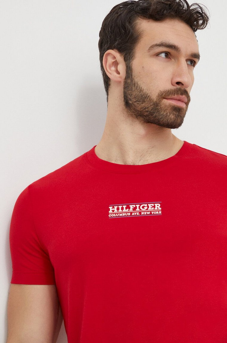 Tommy Hilfiger t-shirt bawełniany męski kolor czerwony z nadrukiem