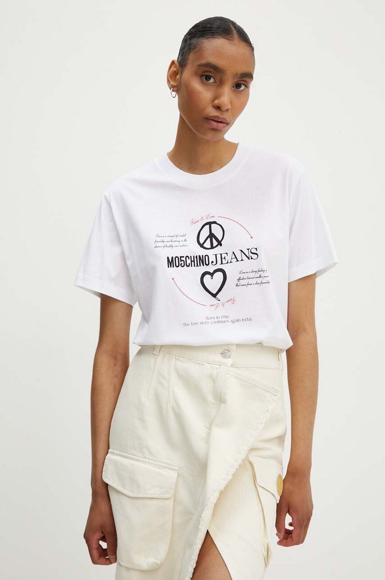 Moschino Jeans t-shirt bawełniany damski kolor biały 0707.8237
