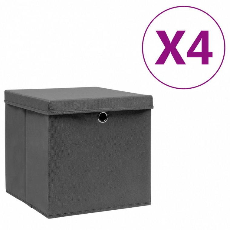 Pudełka z pokrywami, 4 szt., 28x28x28 cm, szare kod: V-325192