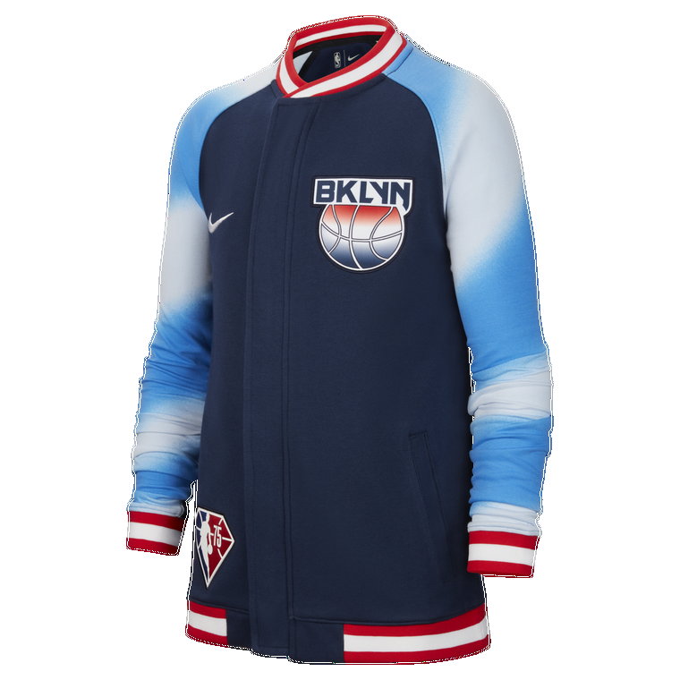 Kurtka z długim rękawem dla dużych dzieci Nike Dri-FIT NBA Brooklyn Nets Showtime - Niebieski