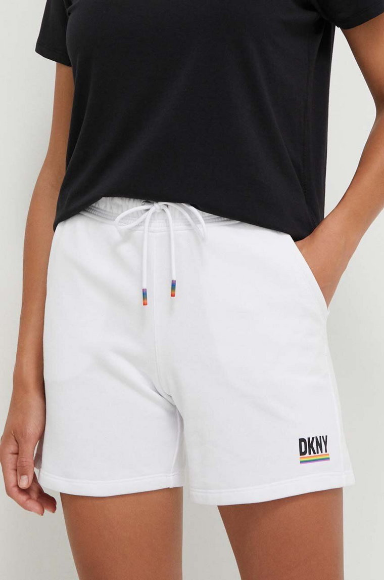 Dkny szorty damskie kolor biały z nadrukiem high waist DP3S5166