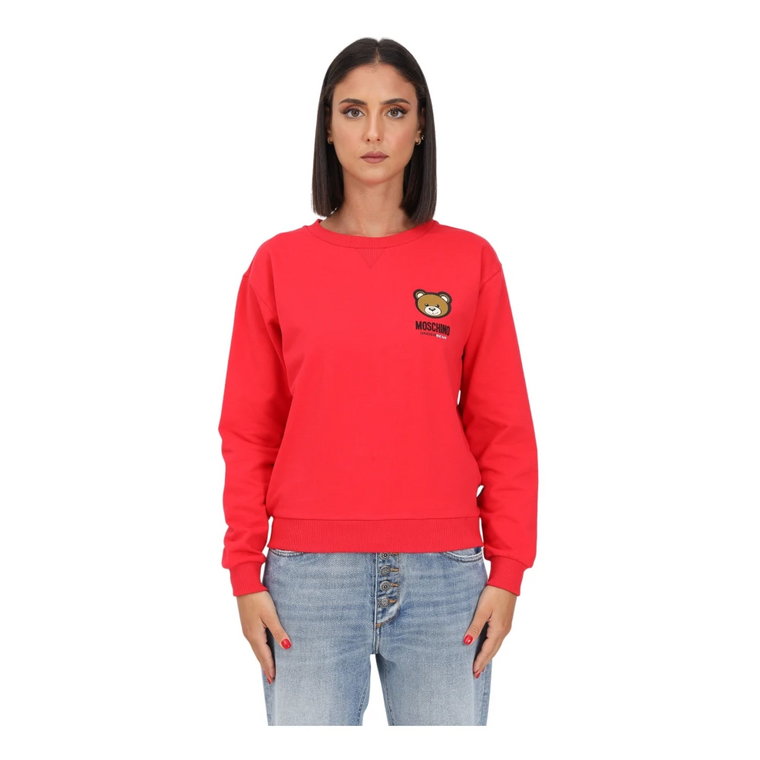 Czerwony Sweter z Logo i Misiem Moschino