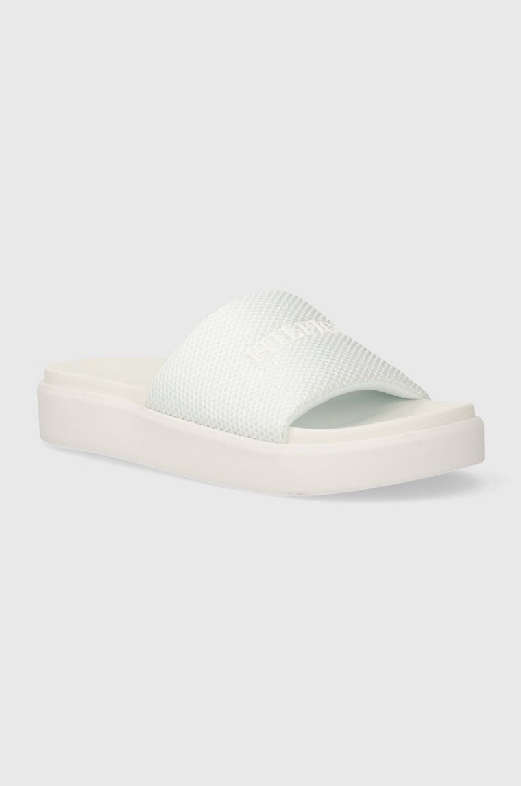 Tommy Hilfiger klapki PLATFORM MESH POOL SLIDE damskie kolor biały na platformie FW0FW07828