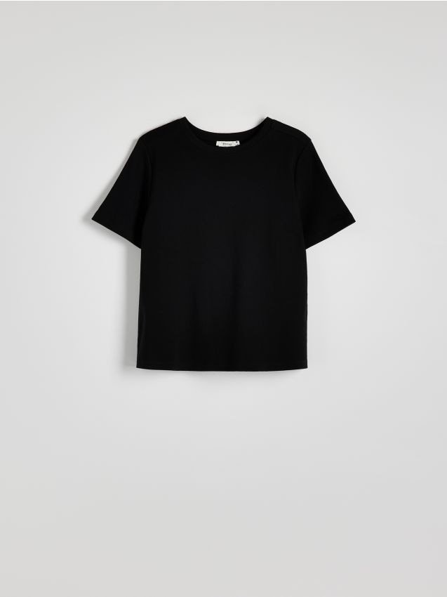 Reserved - T-shirt z merceryzowanej bawełny - czarny