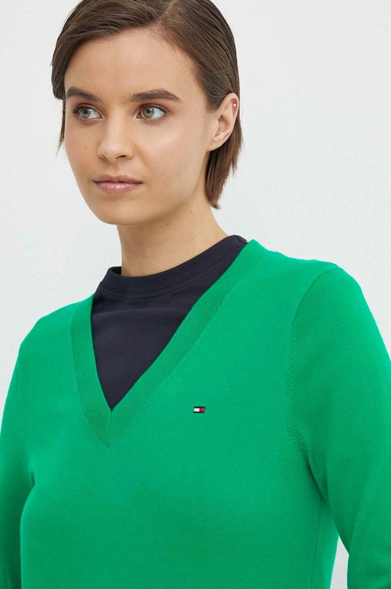 Tommy Hilfiger sweter damski kolor zielony lekki WW0WW40098